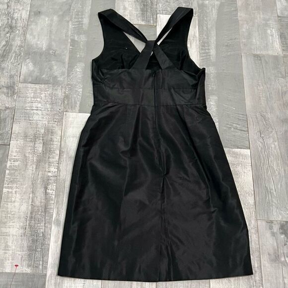 J Crew Black Silk Faux Wrap BodiceV Neck Tank Criss Cross Back Sheath Dress 6 - Picture 9 of 11